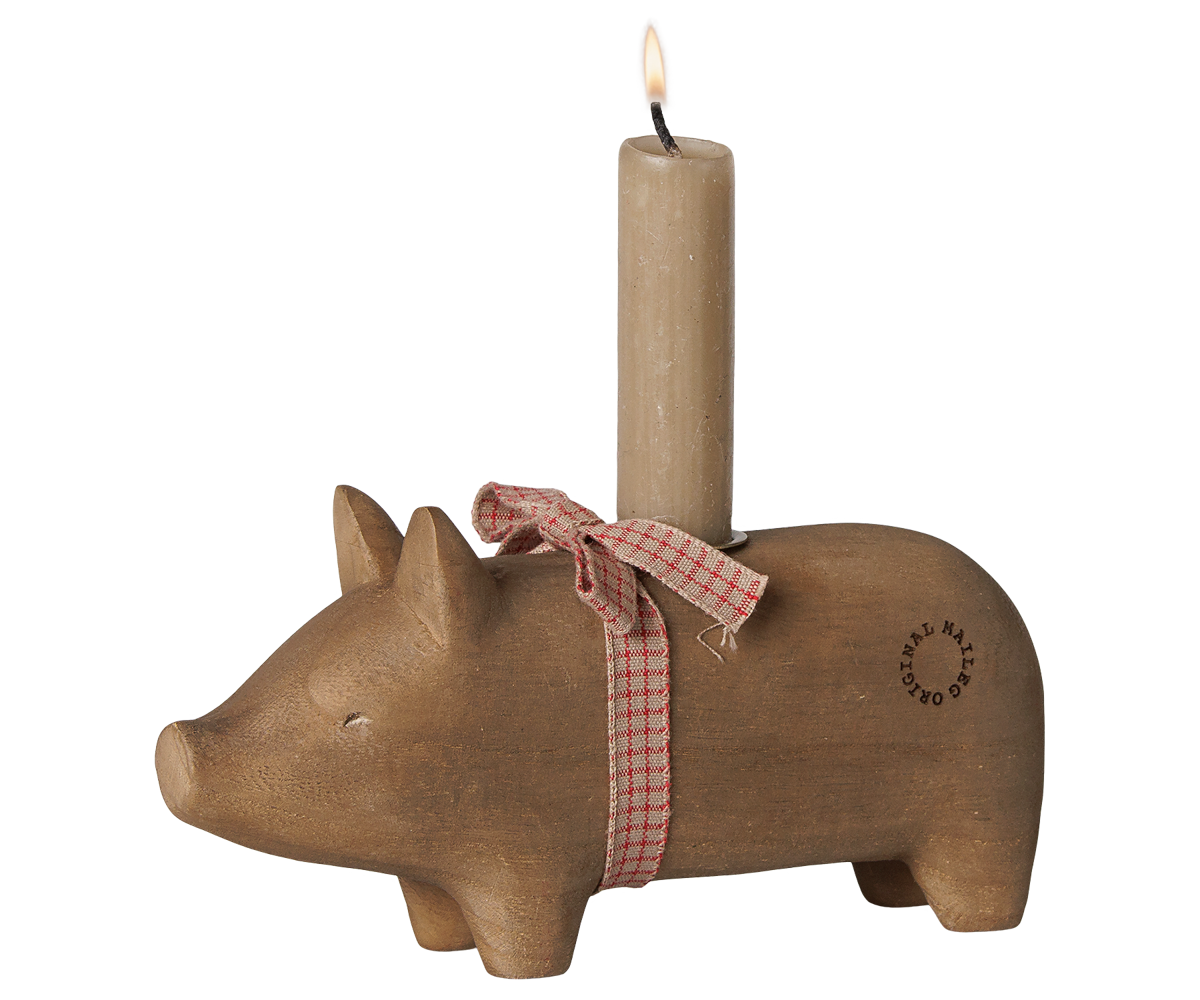 Maileg Holzkerzenhalter, Schwein, Mittel – Natur