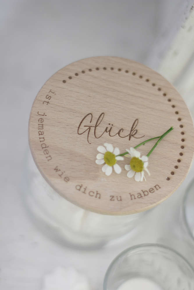 Vorratsglas mit Holzdeckel Glück