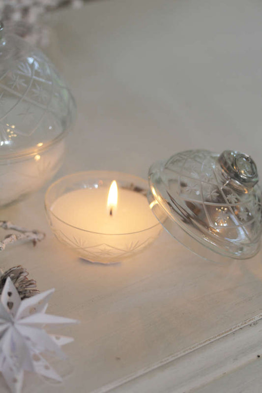 Glaskugel mit Wachs mit Schliff + Sternen klein