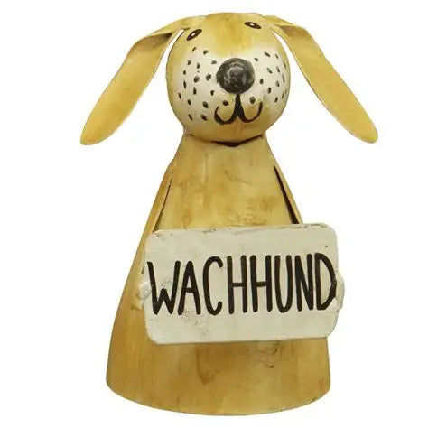 Metall-Hund mit Schild-Zaunhocker "Wachhund", 16cm - athomewithpaula