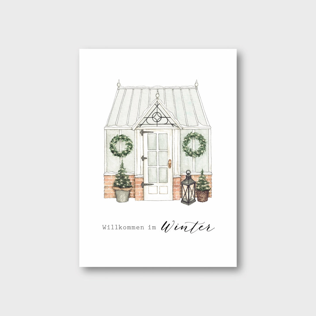 Frollein Lücke Postkarte „Winterliches Gewächshaus“ - athomewithpaula