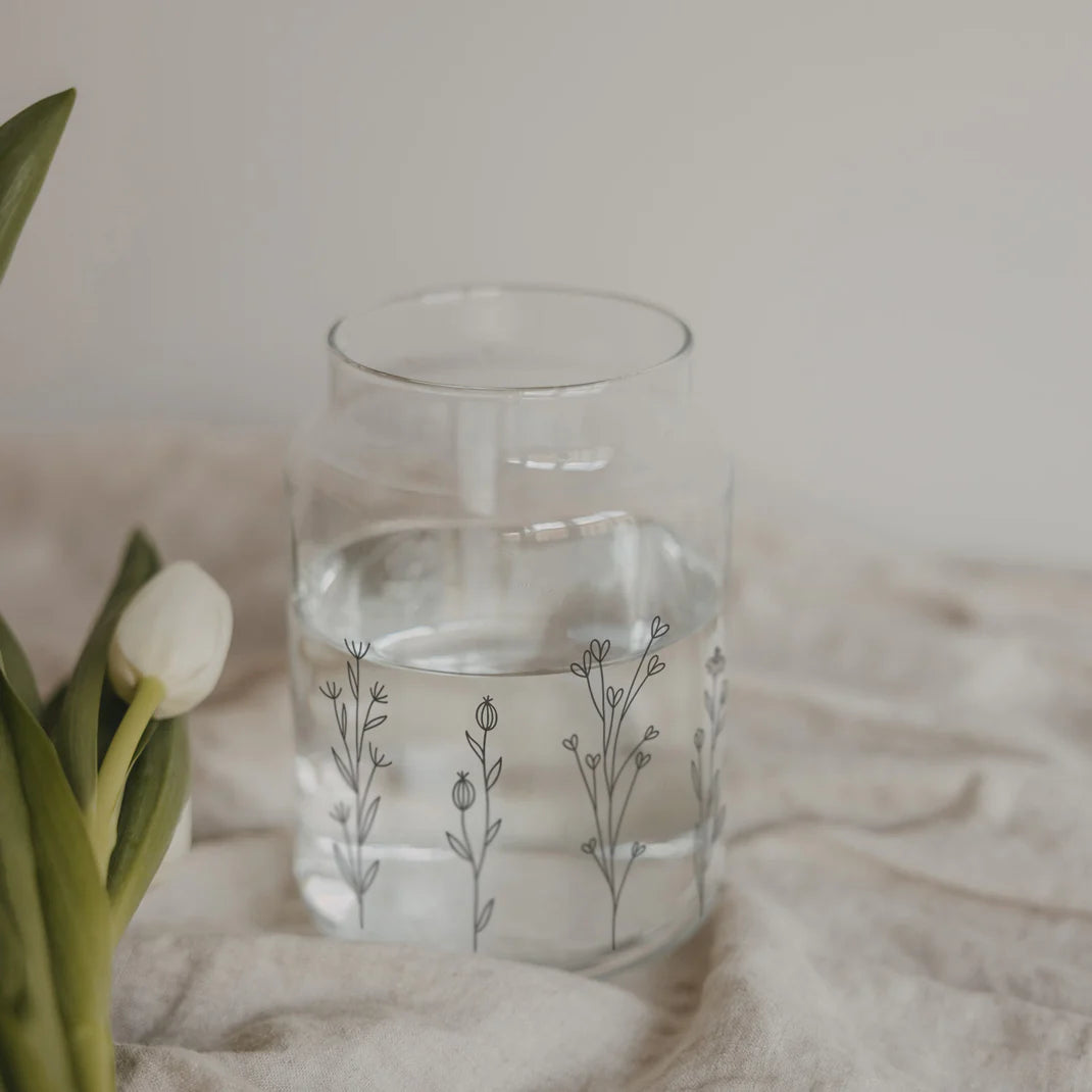 Eullenschnitt Vase aus Glas groß Blumenwiese