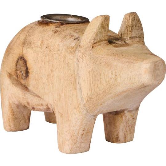 Schwein UNIKA Holz Kerzenhalter groß