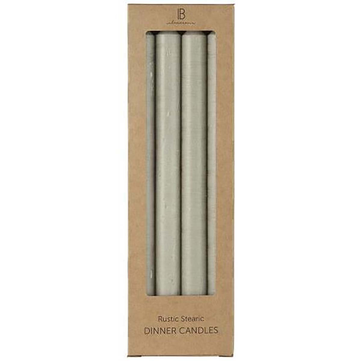 Schachtel mit 4 hohen rustikalen Stabkerzen aschegrau - athomewithpaula