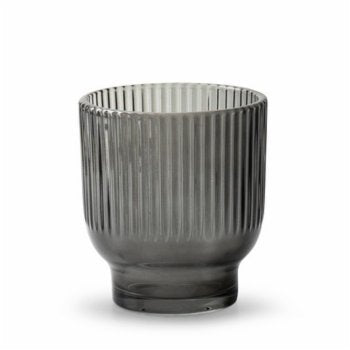 Glas-Teelichtbecher gerillt, D9 H10cm, klar-rauchgrau - athomewithpaula