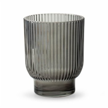 Glas-Teelichtbecher gerillt, D10 H12,5cm, klar-rauchgrau - athomewithpaula