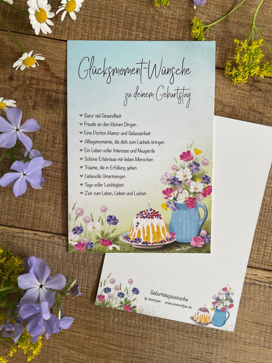 Ann & Jan Postkarte "Geburtstagswünsche" - Geschenkkarte Glücksmomente zum Geburtstag - athomewithpaula