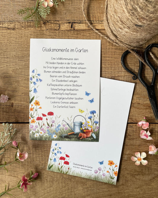 Ann & Jan Postkarte "Glücksmomente im Garten" - Blumenwiese im Sommer - athomewithpaula