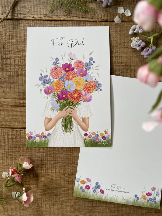 Ann & Jan Postkarte „Für Dich“ – Geschenkkarte Blumenstrauß - athomewithpaula
