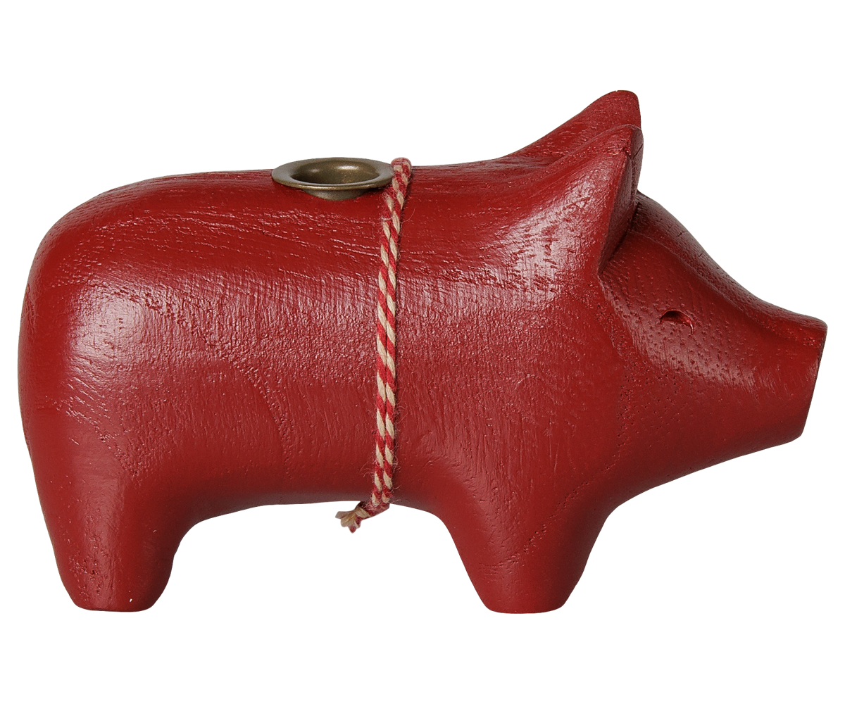 Maileg Holzkerzenhalter, Schwein, Klein - Rot
