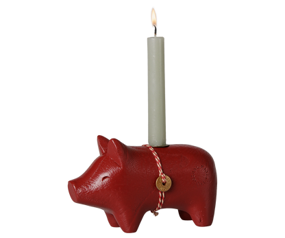 Maileg Holzkerzenhalter, Schwein, Klein - Rot
