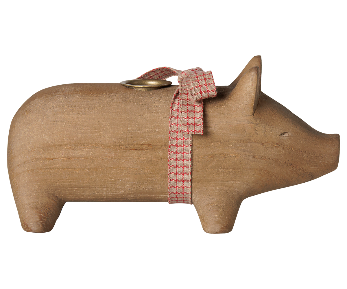 Maileg Holzkerzenhalter, Schwein, Mittel – Natur