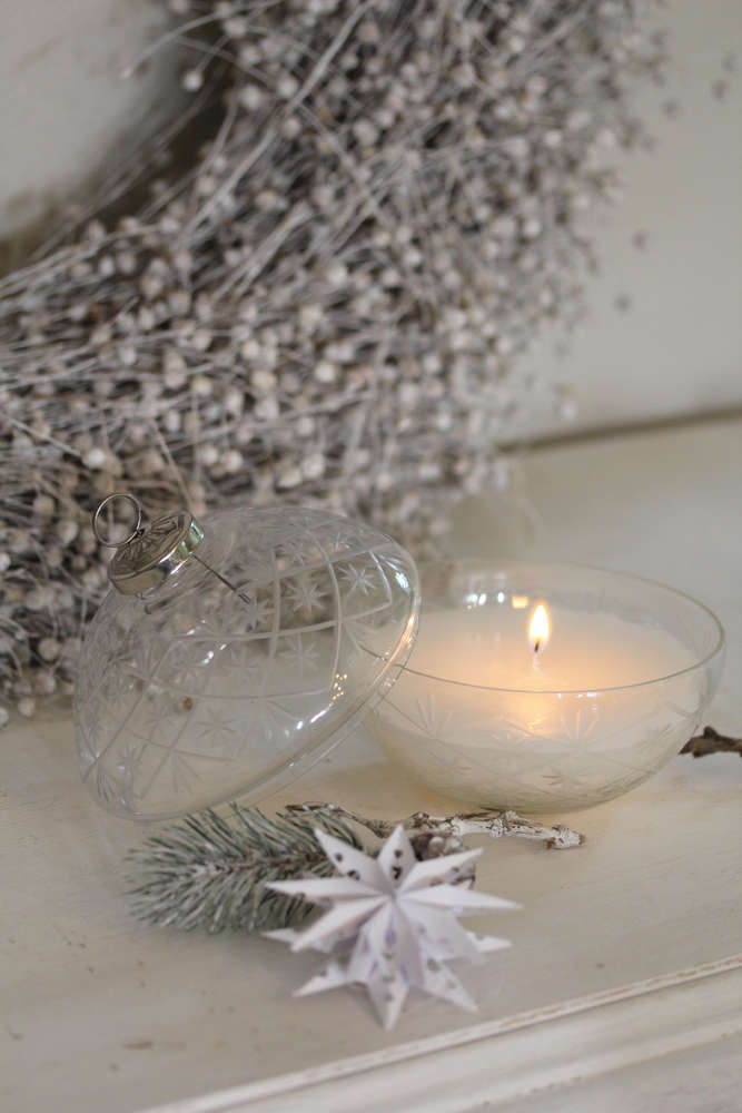 Glaskugel mit Wachs mit Schliff + Sternen groß