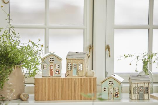 Haus für Teelicht Løkken grau mit mintgrünem Dach