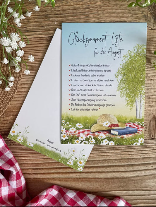 Ann&Jan Postkarte-"GLÜCKSMOMENT-LISTE AUGUST"