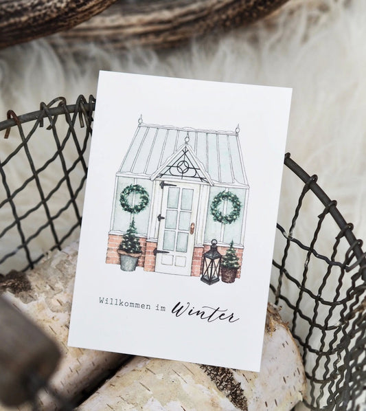 Frollein Lücke Postkarte „Winterliches Gewächshaus“ - athomewithpaula