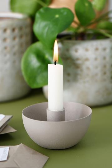 Kerzenhalter für Stabkerze schüsselförmig ash grey