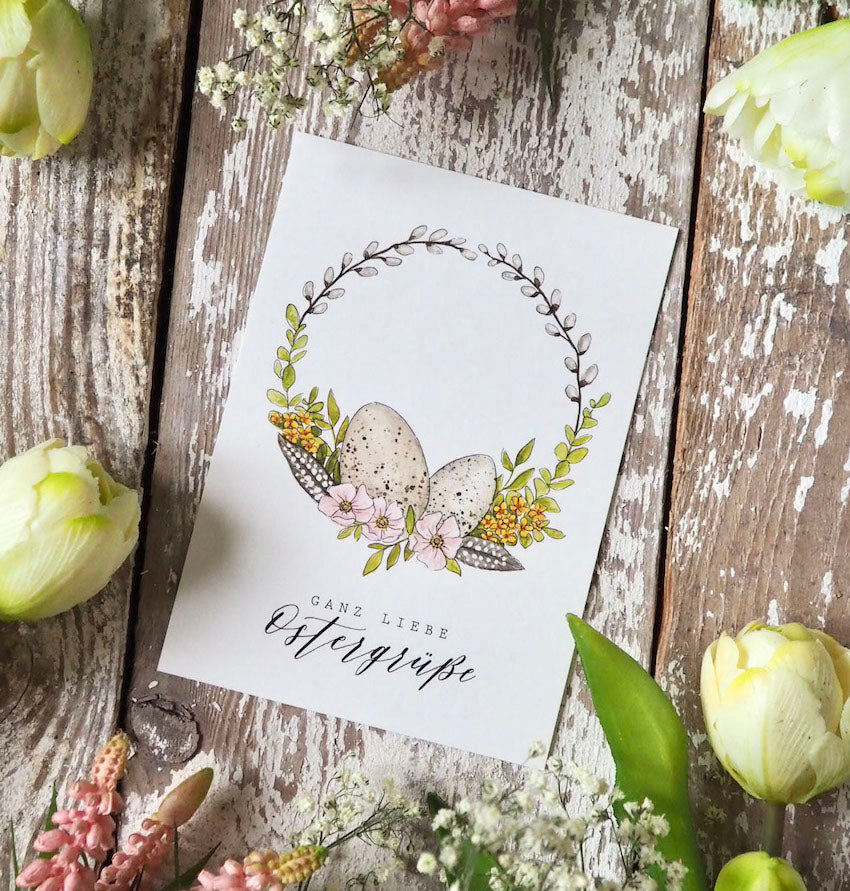 Frollein Lücke Postkarte A6 "OSTERGRÜSSE" - athomewithpaula