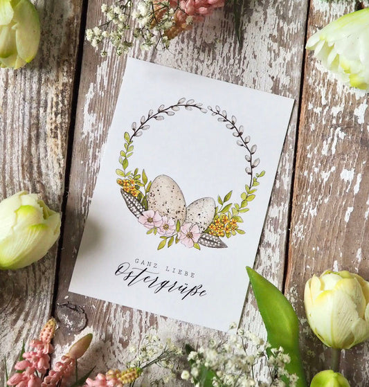 Frollein Lücke Postkarte A6 "OSTERGRÜSSE" - athomewithpaula