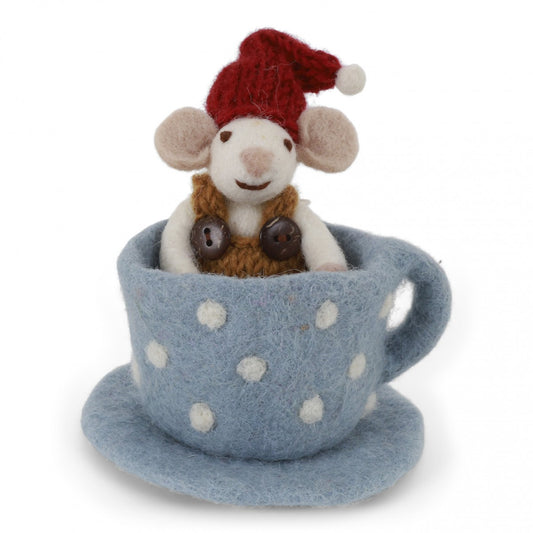 Gry & Sif Weihnachtsmaus in blauer Tasse - athomewithpaula