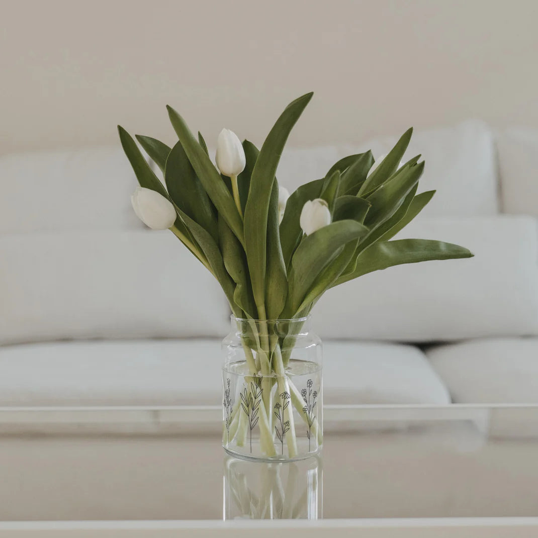Eullenschnitt Vase aus Glas groß Blumenwiese