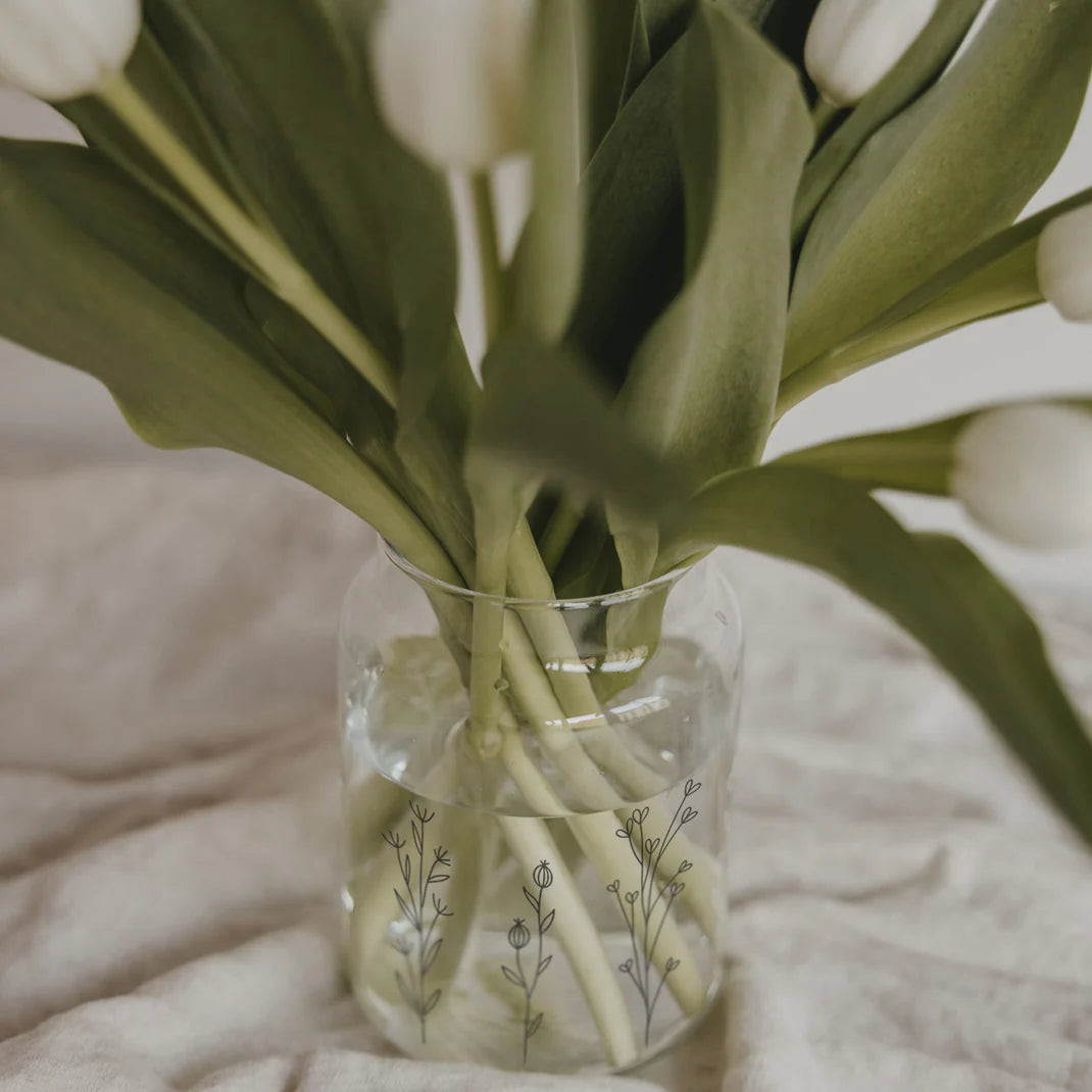 Eullenschnitt Vase aus Glas groß Blumenwiese